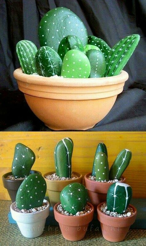 Stone Cactus, Painted Rock Cactus, Rock Cactus, Cactus Painting, Painted Rocks Diy, Cactus Decor, Diy Mothers Day Gifts, Rock Painting Designs, Mother's Day Diy