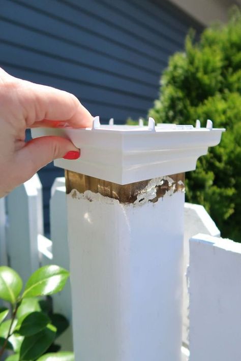 Rotten Fence Post Cap? Cheap and Easy Repair! | Hometalk Deck Post Caps, Fence Post Caps, Post Caps, Deck Posts, Old Fences, Diy Fence, Post Cap, Fence Post, Post Box