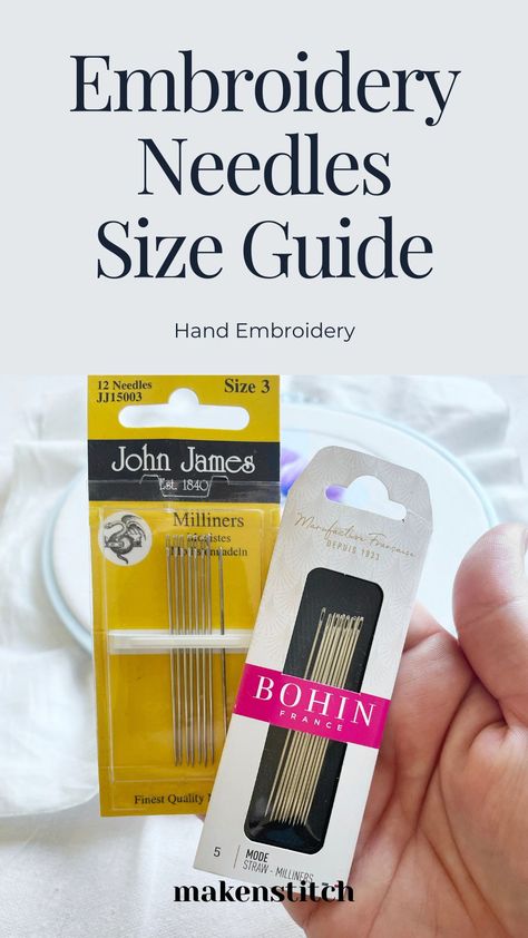 Explore our comprehensive hand embroidery needles guide. Learn about types, sizes, and uses to elevate your embroidery skills. Hand Sewing Needles Guide, Embroidery Needles Guide, How To Thread Embroidery Needle, Basic Embroidery, Hand Sewing Needles, Kid Projects, Hand Work Embroidery, Sewing Needles, Types Of Embroidery