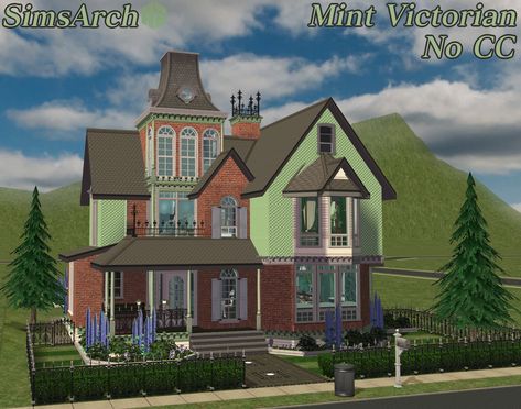 Sims 2 Victorian, Sims 2 Mansion, Victorian Mansions, House Plans Farmhouse, Sims House, Sims 2, Victorian Homes, Farmhouse, Mint