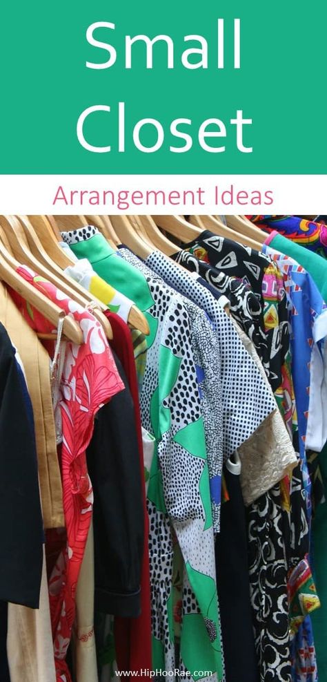 Small Closet Arrangement ideas from how to hang long dresses in a short closet to hanging sock organizer DIY plus wasted space above the closet what to do with it #closetorganization How To Make More Hanging Space In Closet, How To Hang Shirts To Save Space, Hang Dresses In Small Closet, How To Hang Clothes To Save Space, What To Hang And What To Fold, Hang Long Dresses In Short Closet, How To Arrange Clothes In Closet, Hanging Dresses In Closet Small Spaces, Arranging Clothes In Closet Ideas