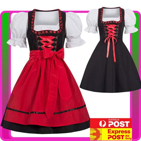 Dress, lace at front, Invisible zipper on left side, non stretchy material. | eBay! United Nation Costume Ideas, Germany National Costume, Lebanese Clothing, German Traditional Clothing, Beer Maid, Oktoberfest Outfits, October Fest, United Nation, Oktoberfest Costume