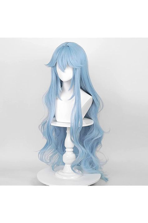 Blue Curly Hair, Rei Cosplay, Long Hair Drawing, Kawaii Wigs, Pelo Anime, Light Blue Hair, Anime Wigs, Blue Wig, Cosplay Hair