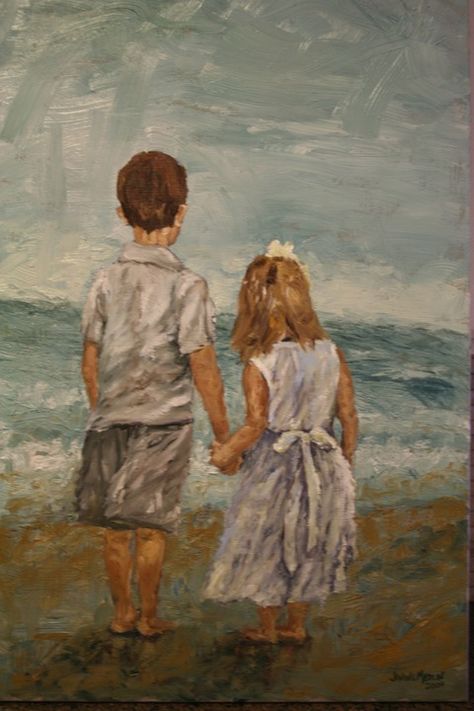 Sibling Art, Family Tattoo Ideas, Sisters Drawing, Art Children, Sisters Art, Baby Illustration, Painting People, Art Painting Gallery, Brother And Sister