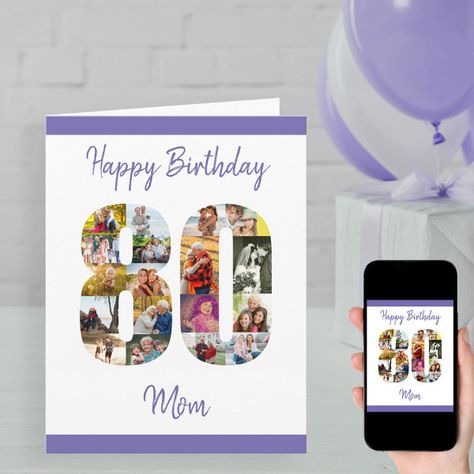 80th Birthday Mom Number 80 Photo Collage Big Card Big Birthday Card, Landscape Shapes, Big Birthday Cards, 80th Birthday Cards, Birthday Photo Collage, Happy Birthday Name, Birthday Mom, Script Typography, Birthday Name