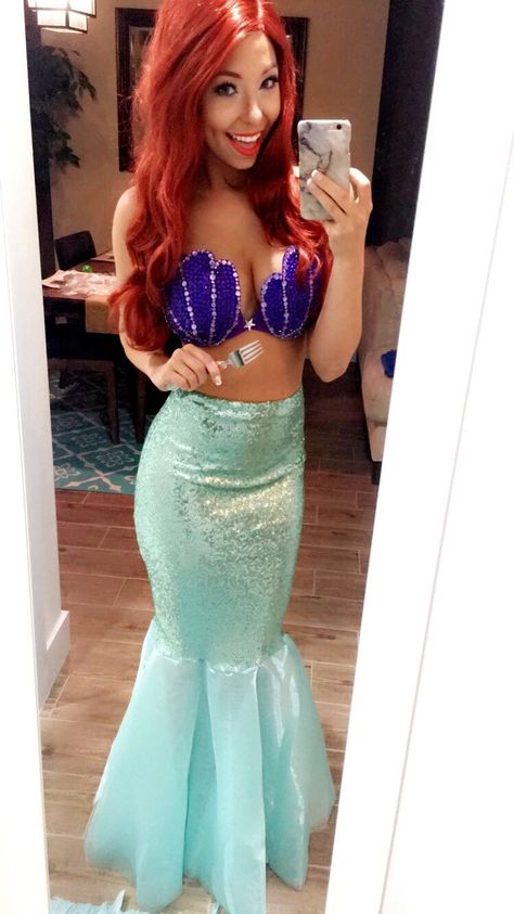 Little mermaid Ariel Halloween costume Ariel Halloween Costume Women, Ariel Costume Halloween, Ariel Costume Diy, Mermaid Costume Women, Ariel Halloween, Carnaval Diy, Ariel Halloween Costume, Mermaid Paintings, Alien Cosplay