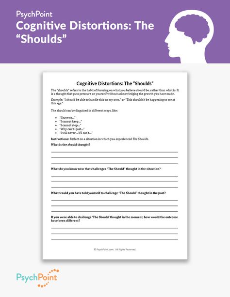 Cognitive Distortions: The "Shoulds" Worksheet Thought Stopping Worksheet, Cognitive Reframing Worksheet, Cognitive Behavior Therapy Journal, Thought Record Therapy Worksheets, Cognitive Distortions Worksheet, Thinking Errors, Socratic Method, Cbt Therapy, Cbt Worksheets