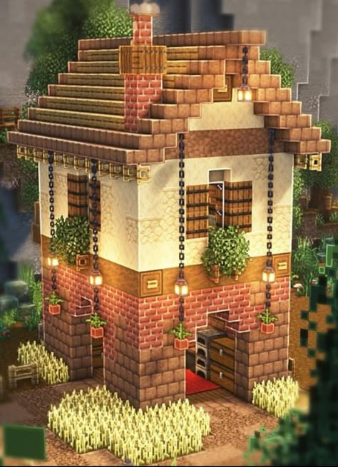 Minecraft Welcome Center, Minecraft Outhouse, Minecraft Courtyard, Minecraft Hanging House, Minecraft Cabin House, Minecraft Brick House, Minecraft Village Ideas Layout, Minecraft Chimney, Tiny Minecraft Houses