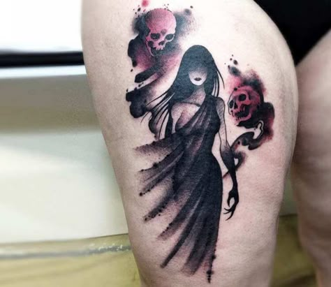 Tattoo photo - Ghost tattoo by Claudia Denti Lucifer And Lilith Tattoo Design, Sinister Tattoos, Feminine Sleeve, Wicca Tattoo, Gotik Tattoo, Thumb Tattoos, Wiccan Tattoos, Uv Tattoo, Dark Goddess