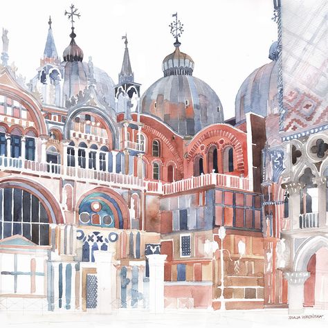 An Architect Paints Famous Cities Around The World In Watercolor Watercolor City, Watercolor Architecture, Paintings Famous, Ancient Architecture, Watercolor Drawing, Drawing Tutorials, World Art, Urban Design, Architecture Drawing