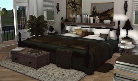 Bloxburg Cabin Bedroom, Bloxburg Detailed Bedroom, Cottage Bedroom Bloxburg, Dark Modern Decals Bloxburg, Dark Modern Bedroom Bloxburg, Bloxburg Custom Bed, Bloxburg Bed, Bloxburg Bed Ideas, Bloxburg Homes