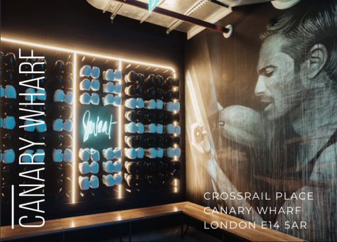 Luxury Boxing Gym, Bxr London, Boxing Glove Display, Glove Display, Indian Clubs, City Gym, Glass Waterfall, Luxury Gym, Boutique Studio