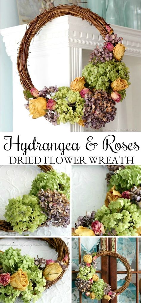 DIY Dried Hydrangea Wreaths | Grateful Prayer | Thankful Heart Christmas Wreath With Dried Hydrangeas, Dried Floral Wreaths Diy, Wreaths With Dried Flowers, Dried Flower Wreath Diy Fall, Wreath With Dried Flowers, Dried Zinnia Wreath, Dry Flower Wreath Diy, Dried Floral Wreaths How To Make, Dried Flower Wreaths How To Make