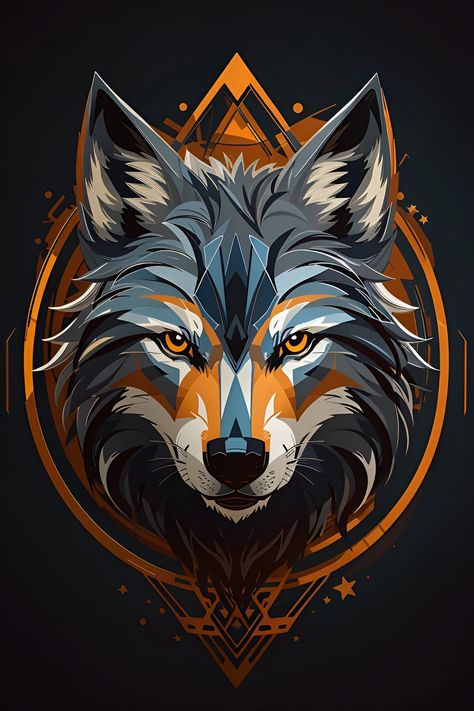 Ombres Portées, Hair Orange, Wolf Artwork, Wolf Pictures, Round Canvas, Background Blue, Wolf Head, Wolf Art, 5d Diamond Painting