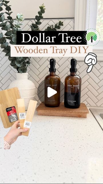 Instagram Dollar Tree Utensil Holder Diy, Wooden Dowels Crafts Diy Projects, Diy Bathroom Tray, Kitchen Soap Tray Ideas, Wooden Tray Diy, Utensils Holder Diy, Dollar Tree Kitchen Decor, Halloween Interior, Diy Hand Soap