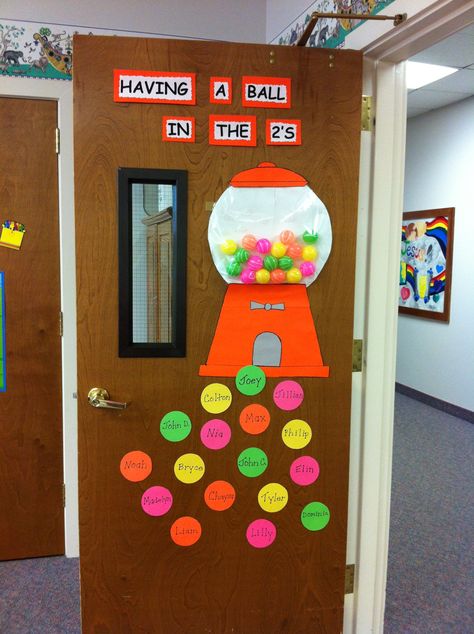 Gumball door Classroom Decor Primary, Classroom Door Displays, Teacher Appreciation Doors, Classroom Decor Middle, Middle School Classroom Decor, Candyland Theme, School Library Displays, Classroom Decor High School, Preschool Rooms