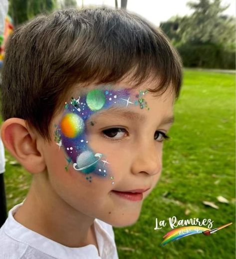 Princess Crown Face Painting, Solar System Face Paint, Magical Face Paint, Solar Eclipse Face Paint, Godzilla Face Paint, Astronaut Face Paint, Space Face Paint Easy, Planet Face Paint, Split Cake Face Painting