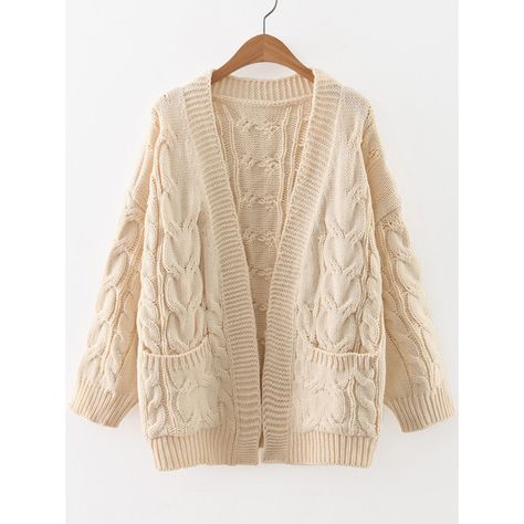 Beige Cable Knit Front Pocket Cardigan ($36) ❤ liked on Polyvore featuring tops, cardigans, cable cardigan, pink cable knit cardigan, cable knit cardigan, beige top and beige cardigan Cardigan Pink, Loose Cardigan, Pocket Cardigan, Beige Cardigan, Cable Knit Cardigan, Style Cardigan, White Cardigan, College Fashion, Winter Fashion Outfits