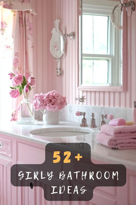 Create a rosy retreat with 52 pretty pink bathroom ideas. Featuring soft pink hues, rose gold accents, and charming decor, these bathrooms are perfect for those who love a blush of pink. Discover how to create a sweet and inviting space. Click to explore these pink ideas! 🛁🌸 #PinkBathroom #RosyRetreat #SoftPinkHues #RoseGoldAccents #CharmingDecor Pink Towels Bathroom, Pink And Purple Bathroom, Modern Pink Bathroom, Pink Bathroom Ideas, Feminine Bathroom, Girly Bathroom Ideas, Pink Bathrooms, Quartz Bathroom, Girly Bathroom