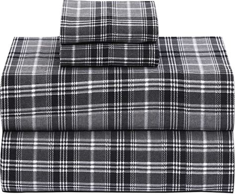 Ruvanti 100% Cotton 4 Pcs Flannel Sheets Queen Size, Deep Pocket, Warm, Super Soft, Breathable, Moisture Wicking Queen Sheets, Bed Sheets Include Flat, Fitted Sheet, 2 Pillowcase - Grey Plaid : Home & Kitchen Bed Sheets Grey, Full Bed Sheets, Plaid Sheets, Flannel Bed Sheets, Best Bed Sheets, Sheets Bed, Grey Sheets, Full Size Sheets, King Size Sheets