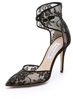 $795, Black Lace Pumps: Monique Lhuillier Lace Accent Heels. Sold by shopbop.com. Click for more info: https://lookastic.com/women/shop_items/141185/redirect Black Lace Pumps, Monique Lhuillier Lace, Ankle Pumps, Lace Pumps, Bridal Wedding Shoes, Lace Heels, Monique Lhuillier, Gorgeous Shoes, Pretty Shoes