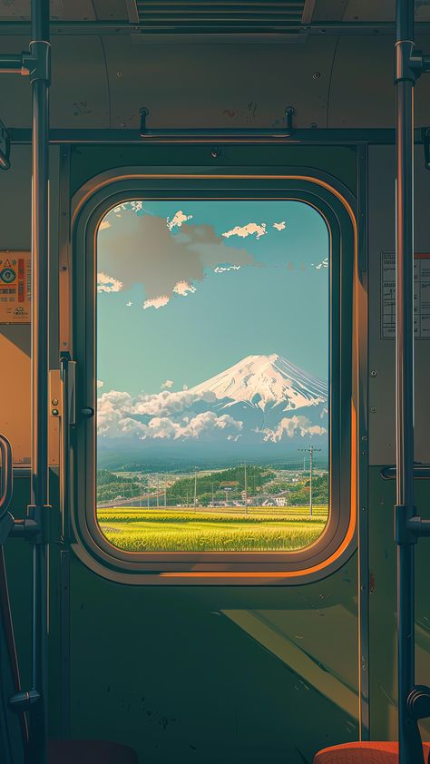 Anime Train Aesthetic, Train Aesthetic Wallpaper, Anime Train, Full Wallpaper, Japanese Train, Wallpaper View, Screen Art, Train Railway, Illustration Wallpaper