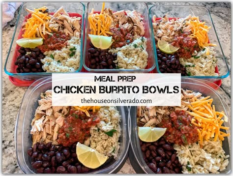 Meal Prep Chicken Burrito, Freezer Lunches, Burrito Bowl Meal Prep, Meal Prep Chicken, Husband Lunch, Batch Meals, Chicken Burrito Bowls, Quick Lunch Recipes, Chicken Burrito