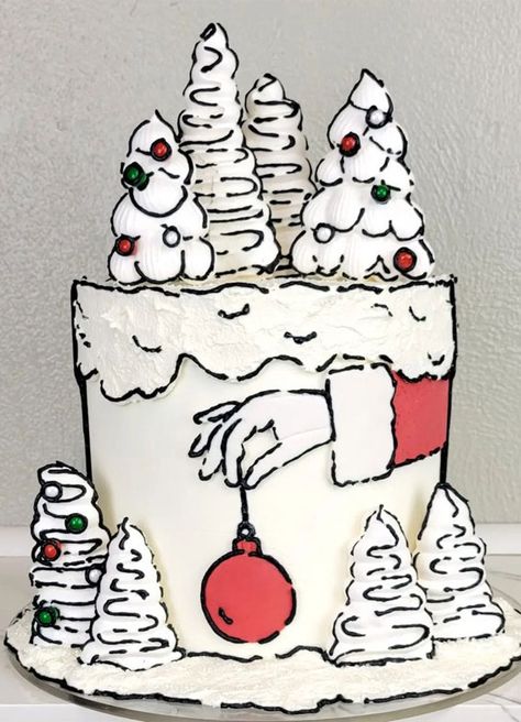 Comic Christmas Cake, Cartoon Christmas Cake, Christmas Comic Cake, Cartoon Style Cake, Simple Christmas Cake Designs, Cartoon Cake Ideas, Comic Book Cake, Cakes Cartoon, Comic Christmas