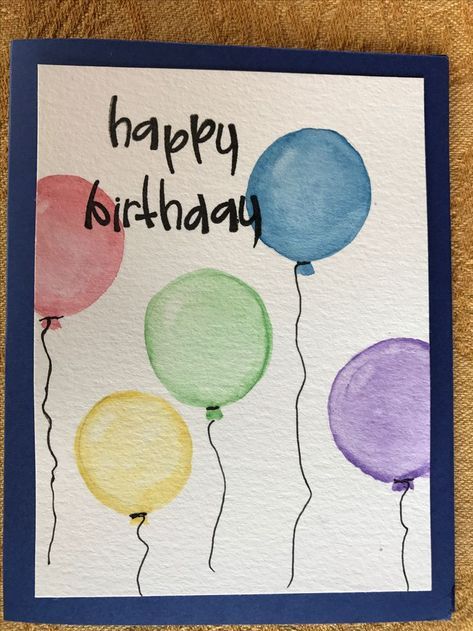 Happy Birthday Watercolor Card For Him, Watercolour Birthday Cards Simple, Birthday Watercolor Painting, Watercolor Birthday Card Diy, Watercolour Birthday Card Ideas, Watercolor Birthday Card, Birthday Doodle, Happy Birthday Cards Handmade, Happy Birthday Cards Diy