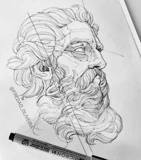 Greek God Sketch Drawing, Zeus Drawing Sketch, Greek Drawing Art, Greek Mythology Sketches, Greek Art Drawing, Greek Sketches, Zeus Drawing, Greek Drawings, Greek Drawing