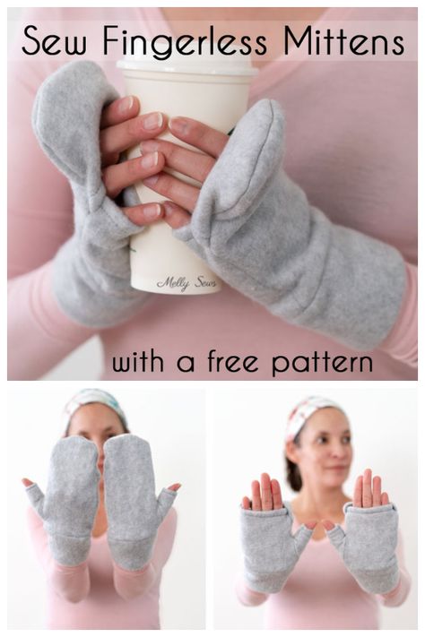 DIY Fabric Convertible Fingerless Mittens Free Sewing Patterns | Fabric Art DIY Convertible Mittens Pattern, Sewing Mittens Pattern, Fleece Fingerless Gloves Pattern, Fleece Gloves Pattern Free, Fingerless Mittens Knitted Free Pattern, Fleece Mittens Pattern Free, Mittens Pattern Sewing, Flannel Sewing Projects, Fingerless Gloves Sewing Pattern