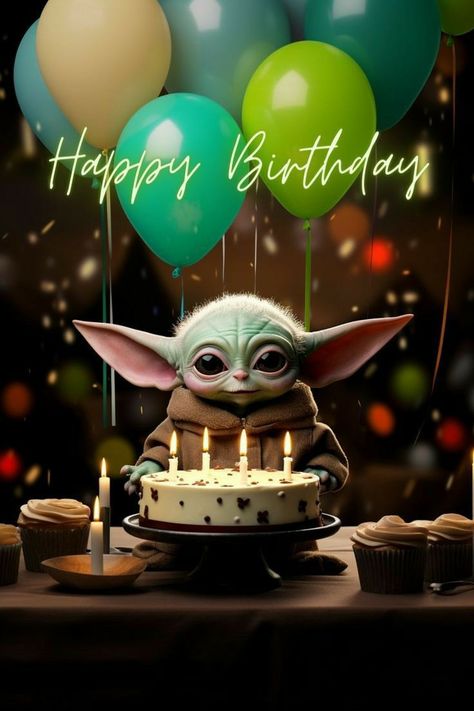 Birthday Wishes Star Wars, Grogu Happy Birthday, Star Wars Birthday Wishes, Star Wars Birthday Cards, Happy Birthday Wishes Funny, Happy Birthday For Men, Happy Birthday Men, Yoda Happy Birthday, Baby Yoda Birthday