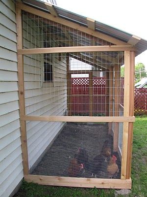 Chicken coop attached to your garage, anyone? Looks a nice design and I love that they posted pictures of the whole building process. :) Reban Ayam, Katt Diy, City Chicken, Chicken Barn, Portable Chicken Coop, Chicken Pen, Chicken Coup, Chicken Coop Run, Coop Design