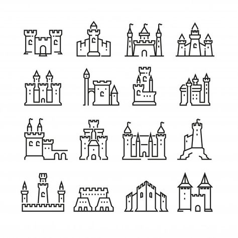 Medieval castle and ancient tower fortre... | Premium Vector #Freepik #vector #house #icon #line #icons Fantasy Map Drawing Ideas, Map Sketch, Castle Tattoo, Fantasy Map Making, Castle Drawing, Map Symbols, Global Map, Medieval Tower, Fantasy World Map