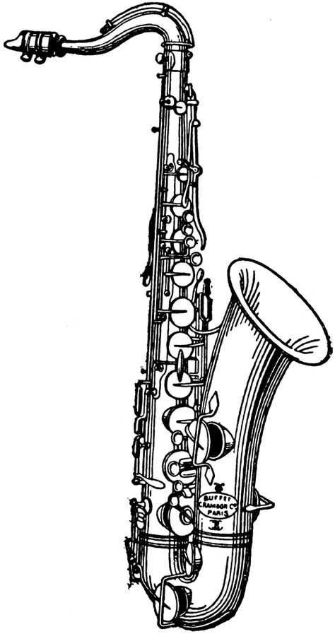 Saxophone | ClipArt ETC Saxophone Tattoo, Brass Musical Instruments, Saxophone Art, Arte Jazz, Brass Music, Clarinets, Brass Instrument, Saxophones, Drum Sets