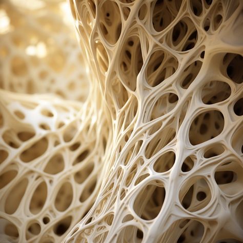 Bones are dynamic organs composed of a hard outer layer called cortical bone, which provides structural support, and an inner spongy bone known as trabecular bone that facilitates movement and houses marrow for blood cell production. Bone Aethstetic, Bone Architecture Concept, Long Bone Structure, Bone Markings Anatomy, Male Bone Structure, Bones Aesthetic, Bone Microscope, Bone Texture, Bone Dress