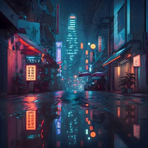 Anime City At Night, Night Streets Aesthetic, Anime Night City, Anime Background Night, Anime Cities, Cyberpunk Night City, City By Night, Chasing Pavements, Illustration City