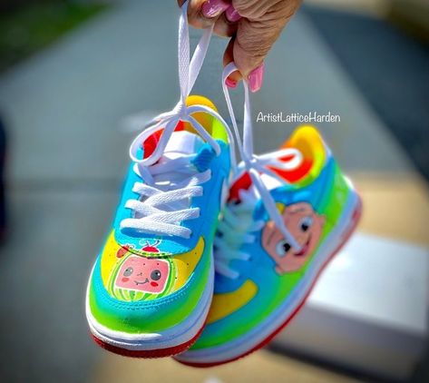 #nike Coco Melon Shoes, Cocomelon Shoes, Baby Reflexology, Custom Baby Shoes, Cocomelon Birthday Party, Coco Party, Minnie Mouse Shoes, Coco Melon, Shoe Refashion