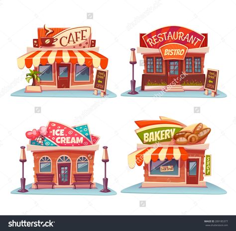 Restaurant Clipart, Chill Background, Art Mashup, Bakery Illustration, Cartoon Building, Shop Illustration, House Drawing, Ice Cream Shop, City Design