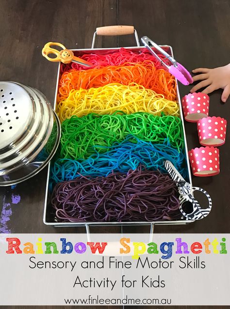 Spaghetti Sensory Play, Rainbow Fish Activities, Rainbow Spaghetti, Healthy Food Activities, Sensory Activities For Preschoolers, Sensory Play Toddlers, Fun Activity For Kids, Early Childhood Activities, Rainbow Activities