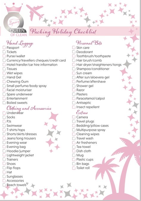 Going on holiday soon then this little tick list should help you be super organised with your packing. Queen Of Clean, Tick List, Holiday Packing Lists, Hair Dryer Straightener, Travel Packing Checklist, Holiday Checklist, Packing Guide, Perfume Body Spray, Holiday Packing