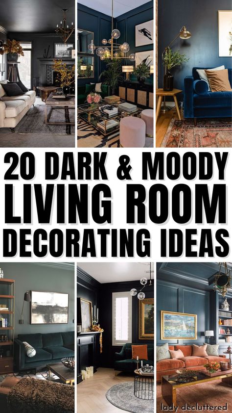 20 Dark & Moody Living Room Decorating Ideas Dark Moody Living Room, Dark And Moody Living Room, Moody Living Room, Navy Living Rooms, Moody Decor, Dark Living Rooms, Living Room Decorating Ideas, Living Room Decorating, Black Living Room