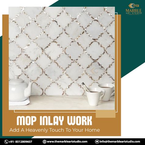 Who does not wish for a home like heaven? Our MOP Inlay work is designed to give your home a peaceful atmosphere! Discover your favourite design at Marble Art Studio! Mandir Inlay Design, Mop Inlay In Marble, Marble With Brass Inlay Wall, Marble Inlay Designs, Korean Mother Of Pearl Inlay, Marble Carving, Marble Art, Flip Book, Home A