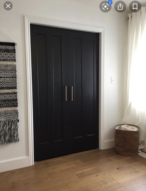 Front Hall Closet, Double Closet Doors, Victorian Doors, Interior Closet Doors, Cottage Front Doors, Front Closet, Chic Living Room Decor, Black Closet, Bifold Door