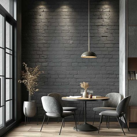 21+ Innovative Gray Brick Wall Ideas for Contemporary Homes • 333+ Images • [ArtFacade] Grey Brick Interior Wall, Grey Brick Wallpaper Dining Room, Grey Brick Slip Wall, Grey Brick Wallpaper, Grey Brick Wall, Gray Brick Wall, Brick Wall Ideas, Gray Brick, Brick Interior Wall