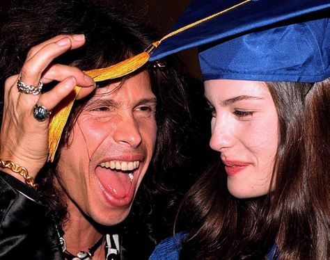 “Liv and Steven at her high school graduation, May 1995. ” Steven Tyler Daughter, Bebe Buell, Famous Kids, All In The Family, Liv Tyler, Steven Tyler, High School Graduation, Aerosmith, School Graduation