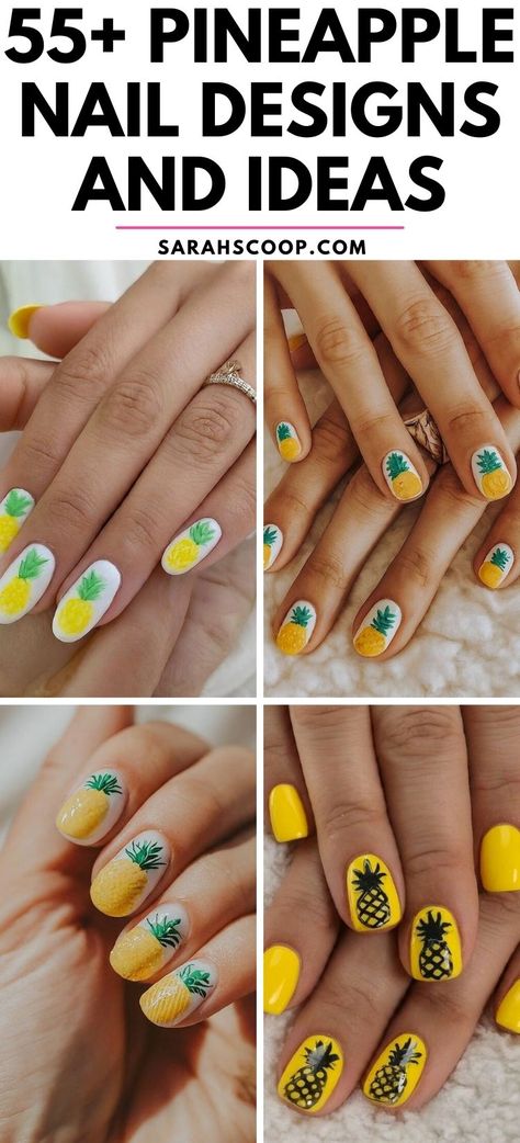 Feel the tropical vibes with these 55+ pineapple nail designs and ideas!🍍💅 #PineappleNailDesigns #SummerNailArt #NailDesigns Nails Pineapple Design, Pineapple Nail Designs, Pineapple Nails Design, Pineapple Nail Art, Pineapple Nail Design, Pineapple Decal, Pineapple Nails, Shellac Nail Designs, Gel Polish Designs