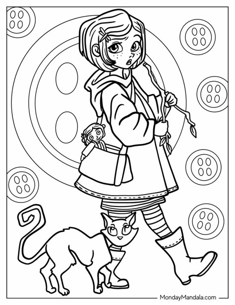 20 Coraline Coloring Pages (Free PDF Printables) Coraline Coloring Pages, Sharpie Colors, Hello Kitty Printables, Preschool Coloring Pages, Easy Coloring, Easy Coloring Pages, Cartoon Coloring Pages, Halloween Coloring Pages, Neil Gaiman