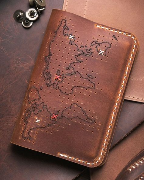 🎁 Looking for a creative gift? The holiday season is approaching, and it's the perfect time to start using a passport cover. Instead of a regular passport cover, why not choose one that's fun and full of memories? Our special design allows you to mark every country you visit. 🌍 Crafted from genuine leather, each passport cover is handmade and can be personalized with your name. It's not only stylish but also a fun way to keep track of your travels! ✈️✨ #Handmade #GenuineLeather #PassportCov... Leather Passport Wallet, Travel Clothes, Leather Passport Cover, Passport Wallet, Leather Wallets, Choose One, Keep Track, Passport Cover, Special Design