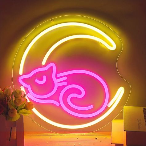 Use code: afu04029 Cute Neon Signs, Arcade Decor, Moon Neon Sign, Cat Neon Sign, Sailor Moon Cat, Game Room Signs, Bedroom Birthday, Neon Cat, Game Room Wall Art